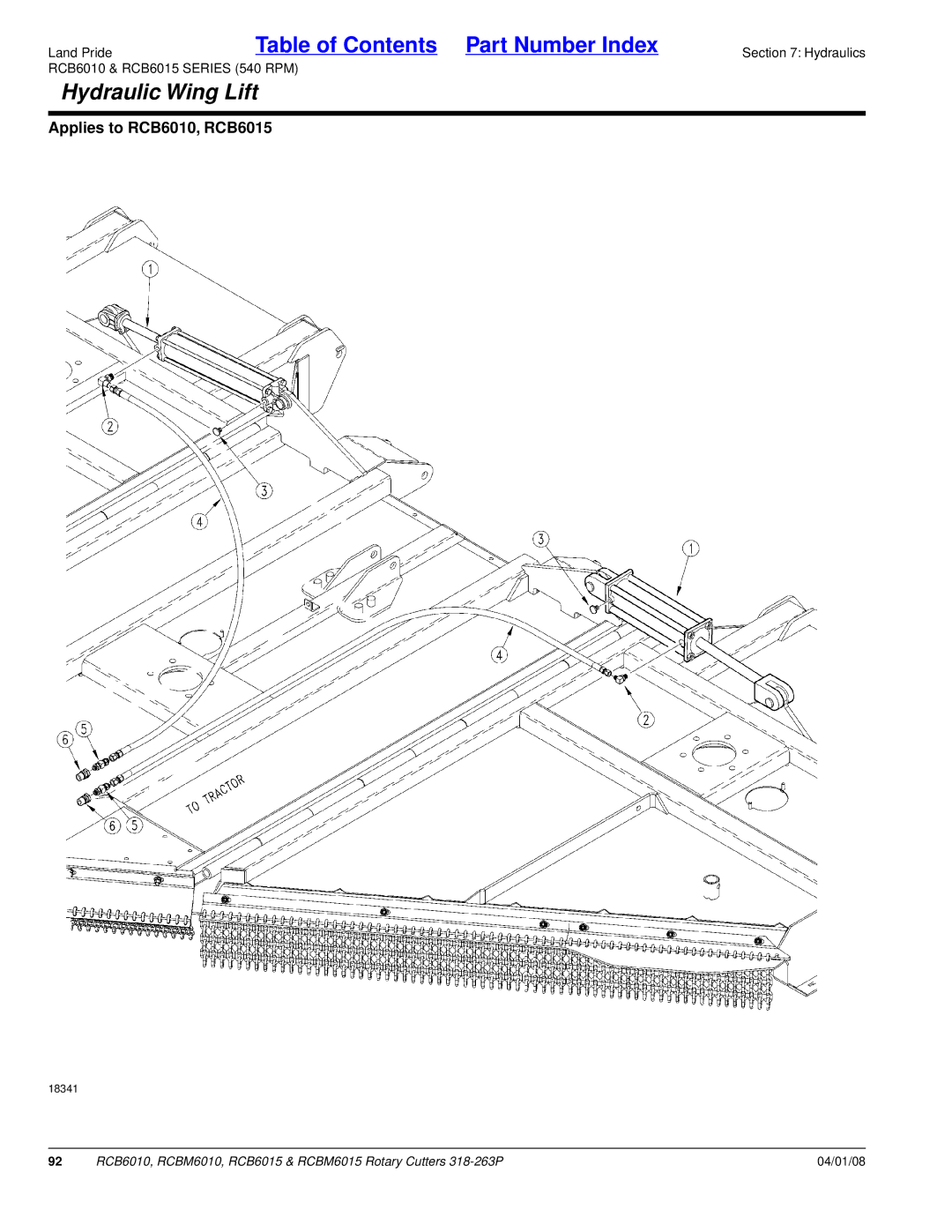 Land Pride RCBM6015, RCB6015, RCB6010, RCBM6010 manual Hydraulic Wing Lift 