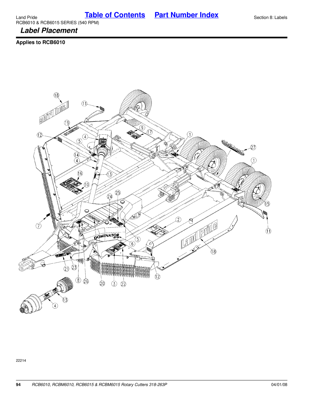 Land Pride RCB6010, RCBM6015, RCB6015, RCBM6010 manual Label Placement 