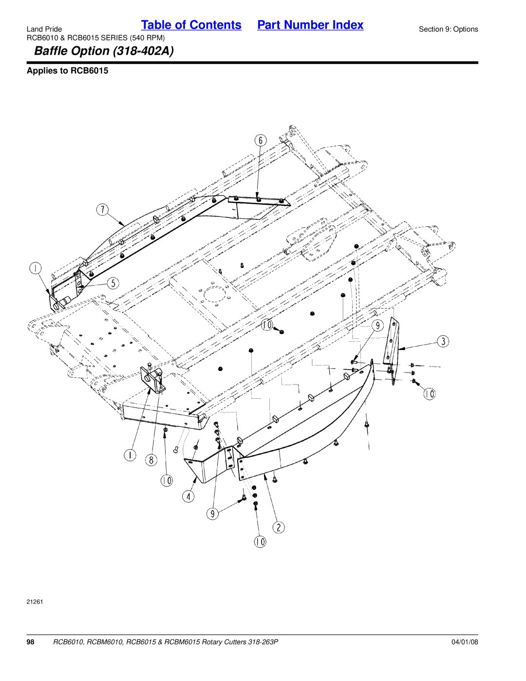Land Pride RCB6010, RCBM6015, RCB6015, RCBM6010 manual Baffle Option 318-402A 