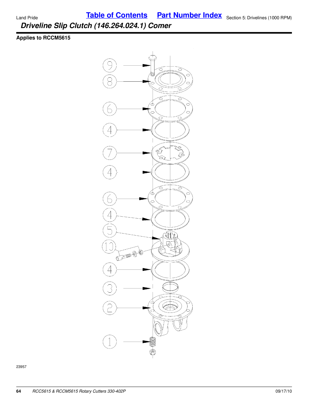 Land Pride RCCM5615, RCC5615 manual Driveline Slip Clutch 146.264.024.1 Comer 