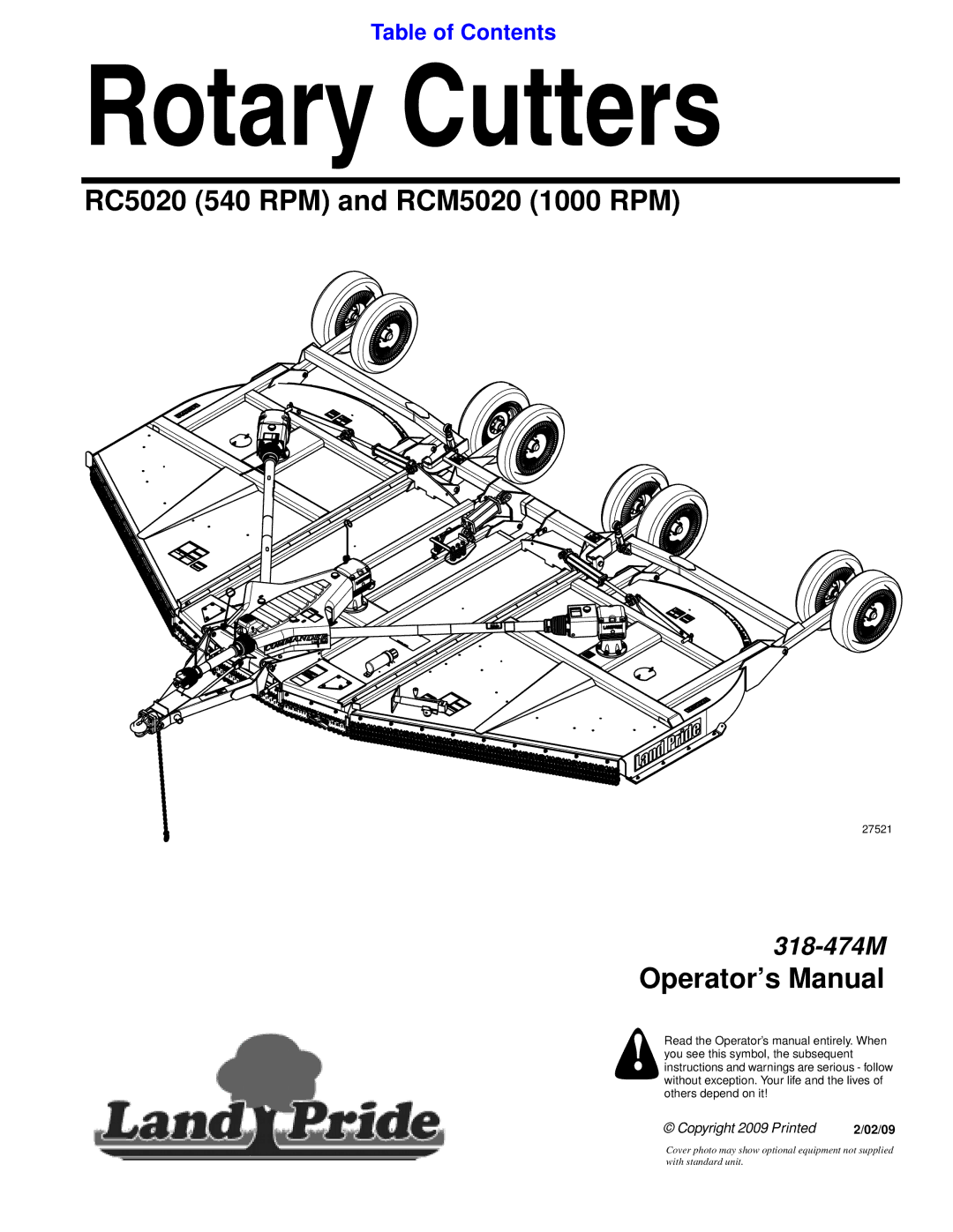 Land Pride RC5020, RCM5020 manual Rotary Cutters 