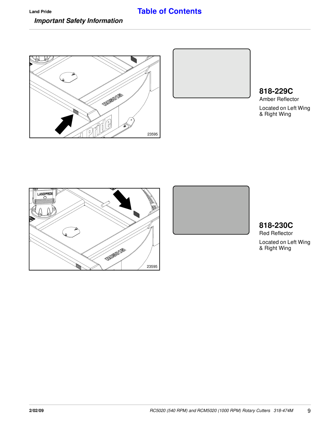 Land Pride RC5020, RCM5020 manual 818-229C, 818-230C 