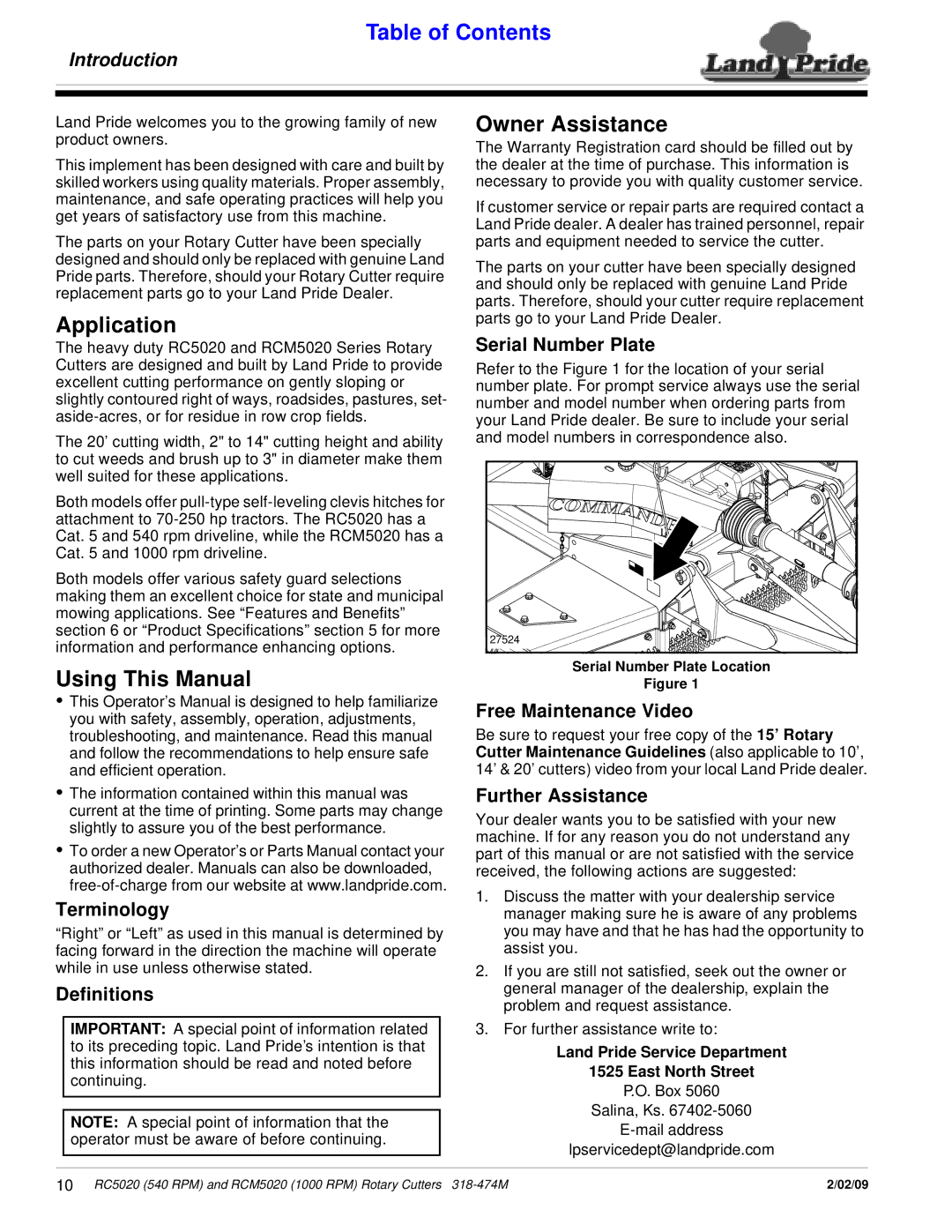 Land Pride RCM5020, RC5020 manual Application Owner Assistance, Using This Manual, Introduction 