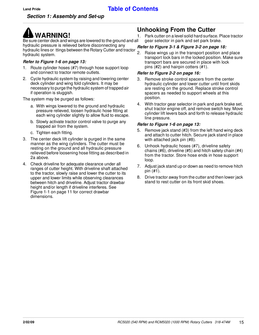 Land Pride RC5020, RCM5020 manual Unhooking From the Cutter, Refer to -6 on, Refer to -1& -2 on, Refer to -2 on 