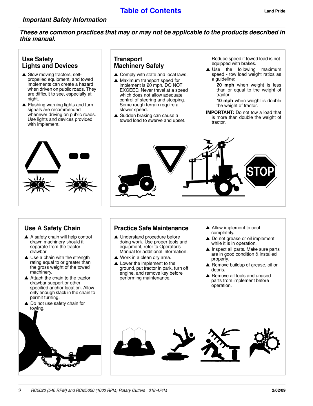 Land Pride RCM5020, RC5020 manual Important Safety Information, Use Safety Lights and Devices, Transport Machinery Safely 