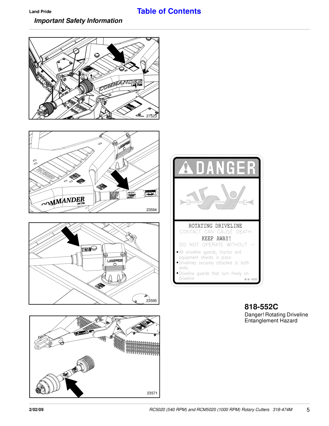 Land Pride RC5020, RCM5020 manual 818-552C 