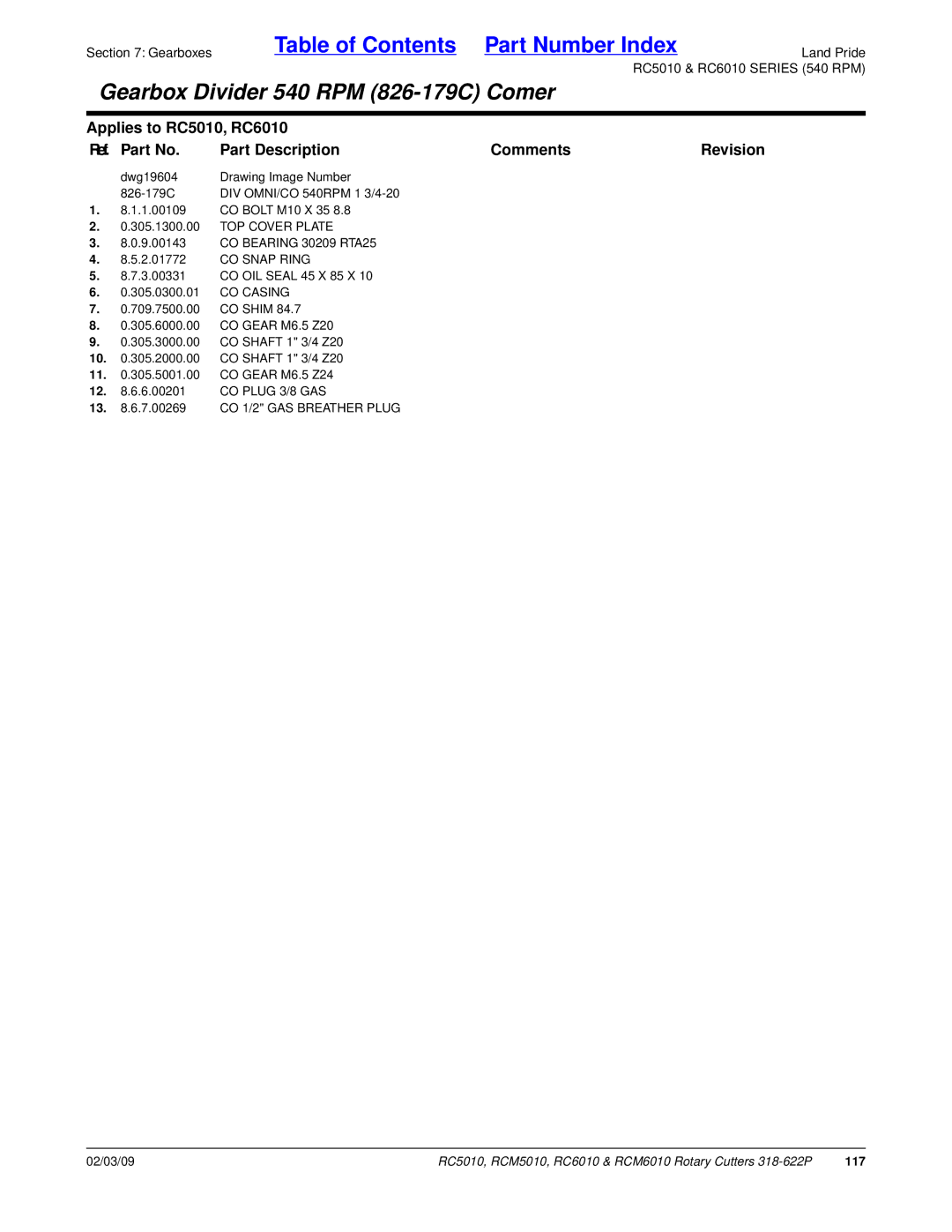 Land Pride RC5010, RCM6010, RCM5010, RC6010 manual CO Snap Ring, CO Casing 