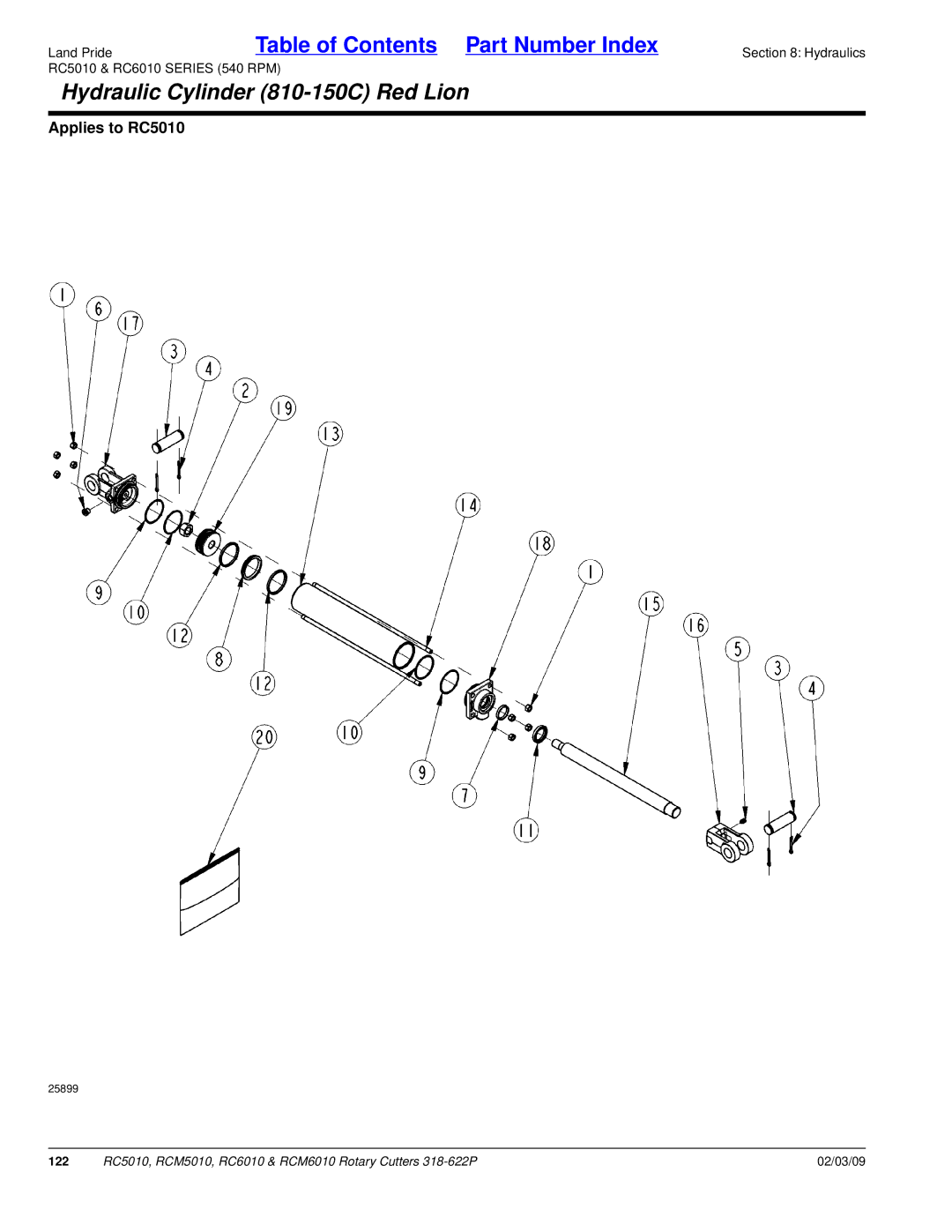 Land Pride RCM5010, RCM6010, RC5010, RC6010 manual Hydraulic Cylinder 810-150C Red Lion 