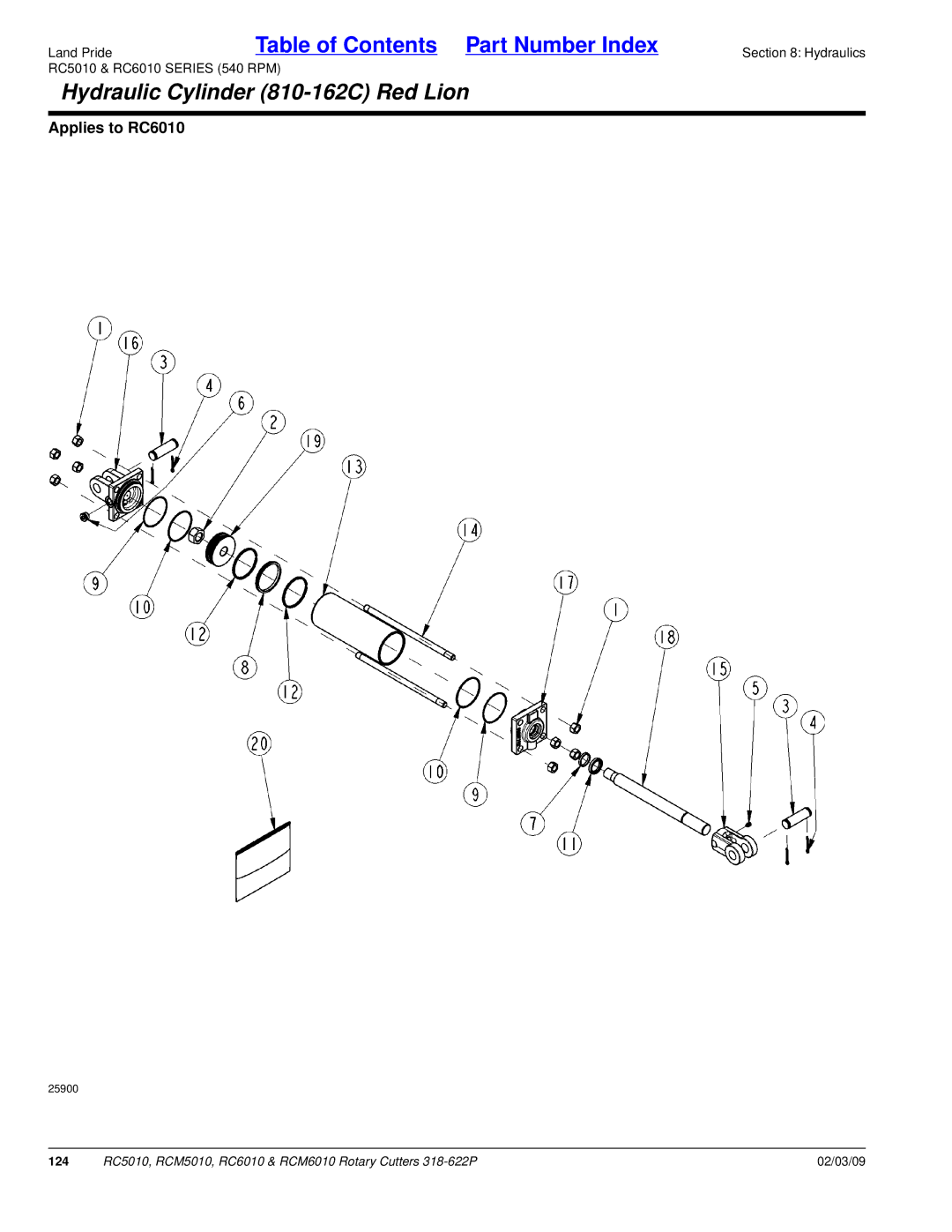 Land Pride RCM6010, RC5010, RCM5010, RC6010 manual Hydraulic Cylinder 810-162C Red Lion 