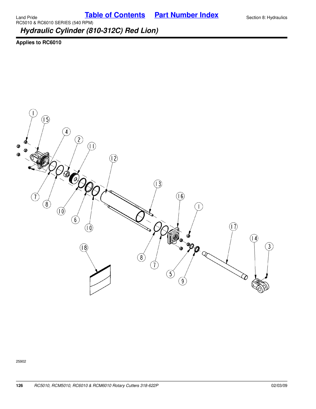 Land Pride RCM5010, RCM6010, RC5010, RC6010 manual Hydraulic Cylinder 810-312C Red Lion 