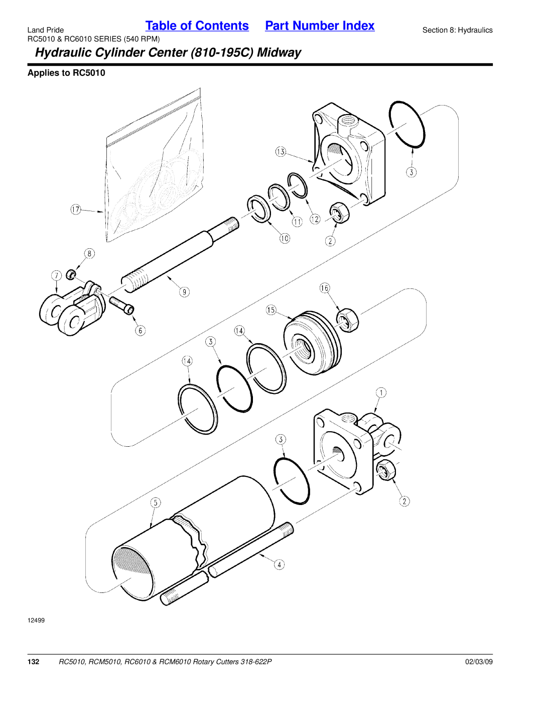 Land Pride RCM6010, RC5010, RCM5010, RC6010 manual Hydraulic Cylinder Center 810-195C Midway 