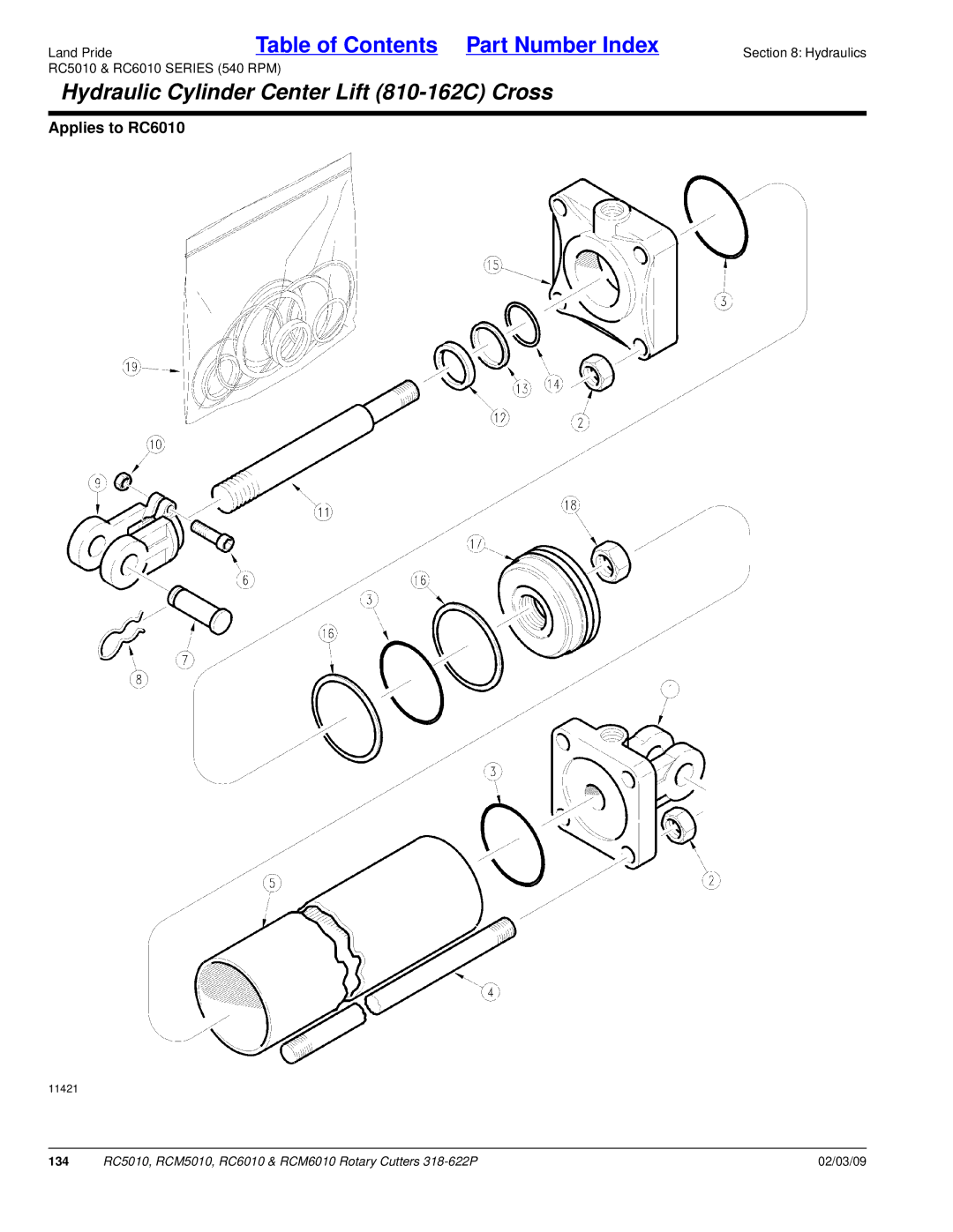 Land Pride RCM5010, RCM6010, RC5010, RC6010 manual Hydraulic Cylinder Center Lift 810-162C Cross 