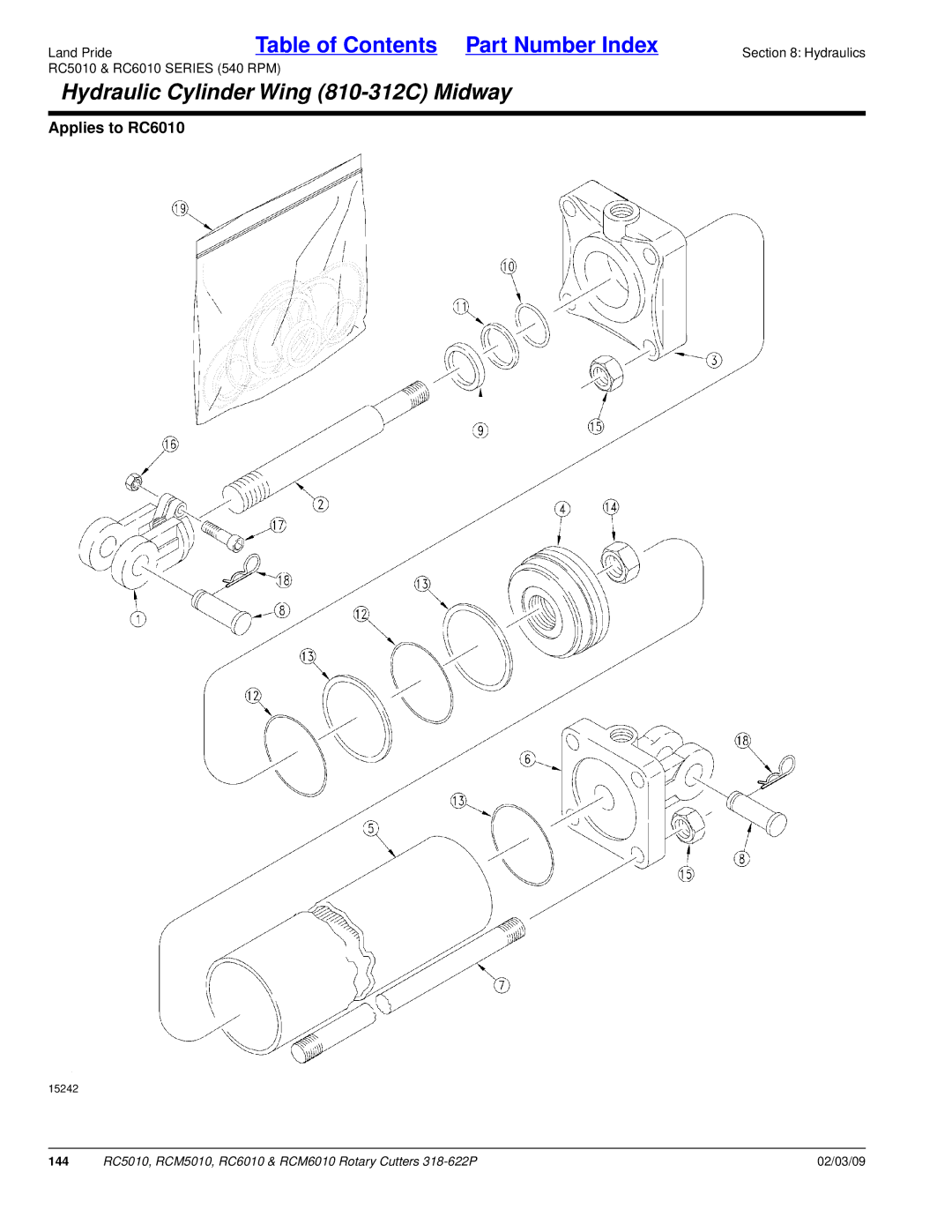 Land Pride RCM6010, RC5010, RCM5010, RC6010 manual Hydraulic Cylinder Wing 810-312C Midway 