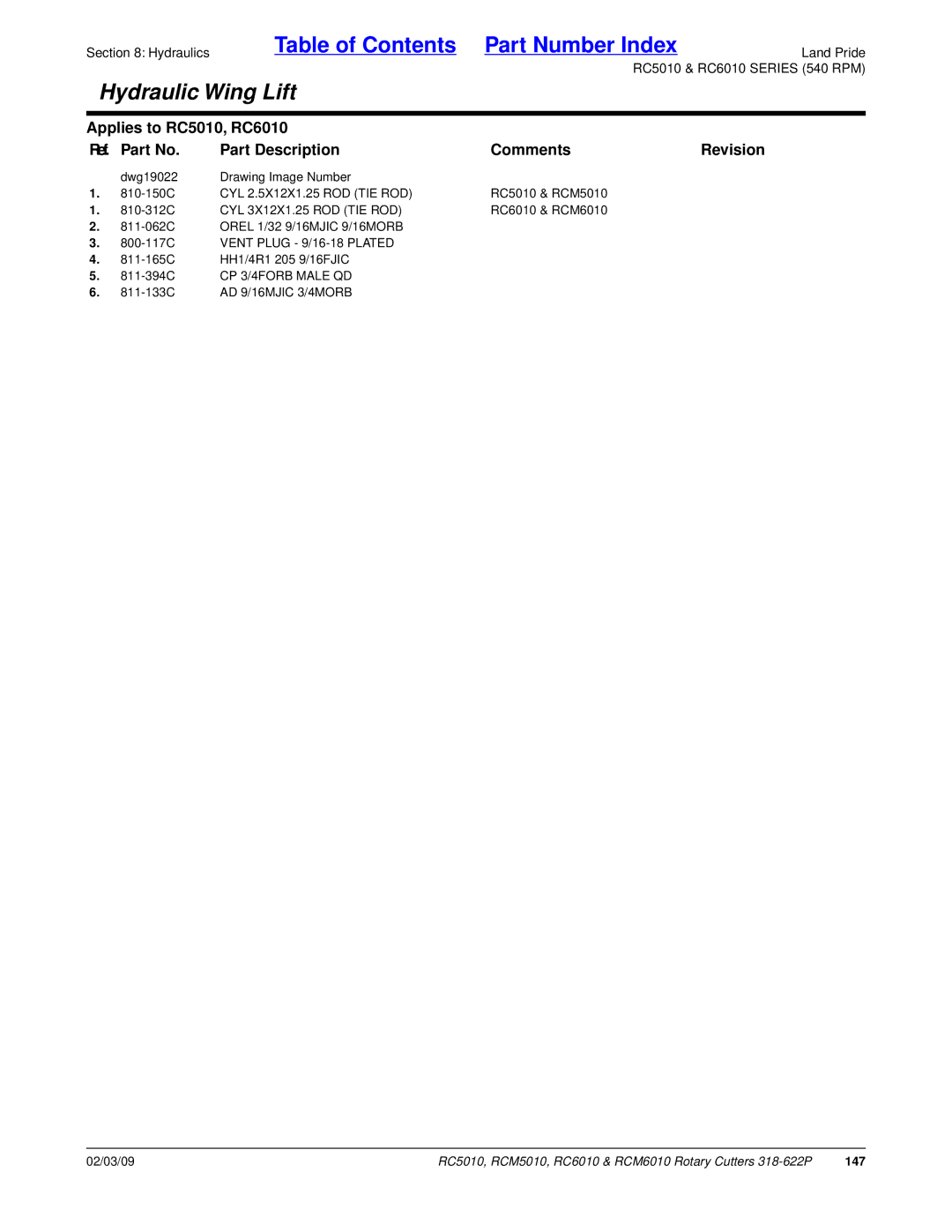 Land Pride RC6010, RCM6010, RC5010, RCM5010 manual 147 