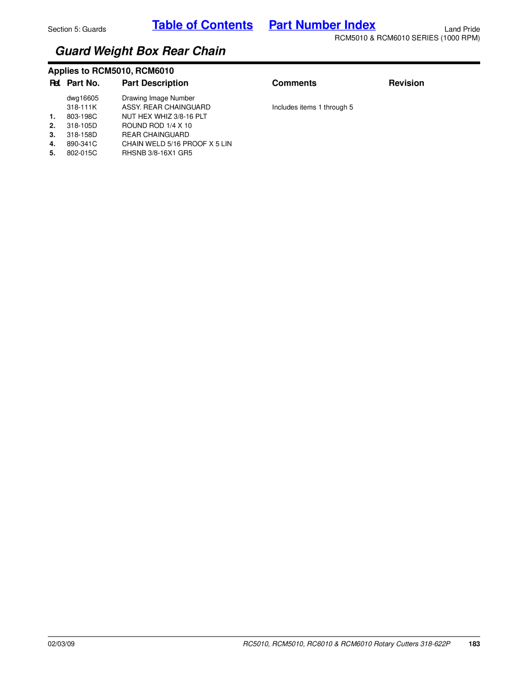 Land Pride RC6010, RCM6010, RC5010, RCM5010 manual 183 