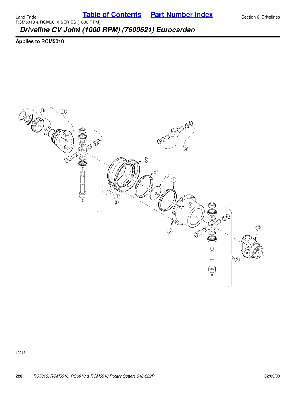 Land Pride RCM6010, RC5010, RCM5010, RC6010 manual Driveline CV Joint 1000 RPM 7600621 Eurocardan 