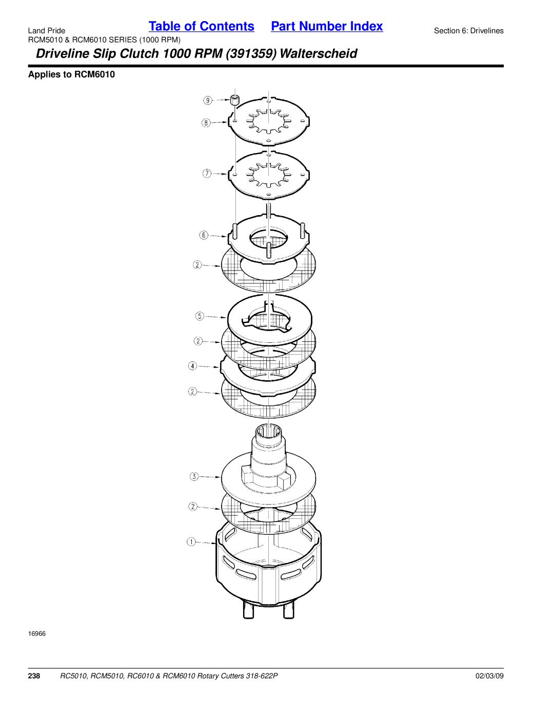 Land Pride RCM5010, RCM6010, RC5010, RC6010 manual Driveline Slip Clutch 1000 RPM 391359 Walterscheid 