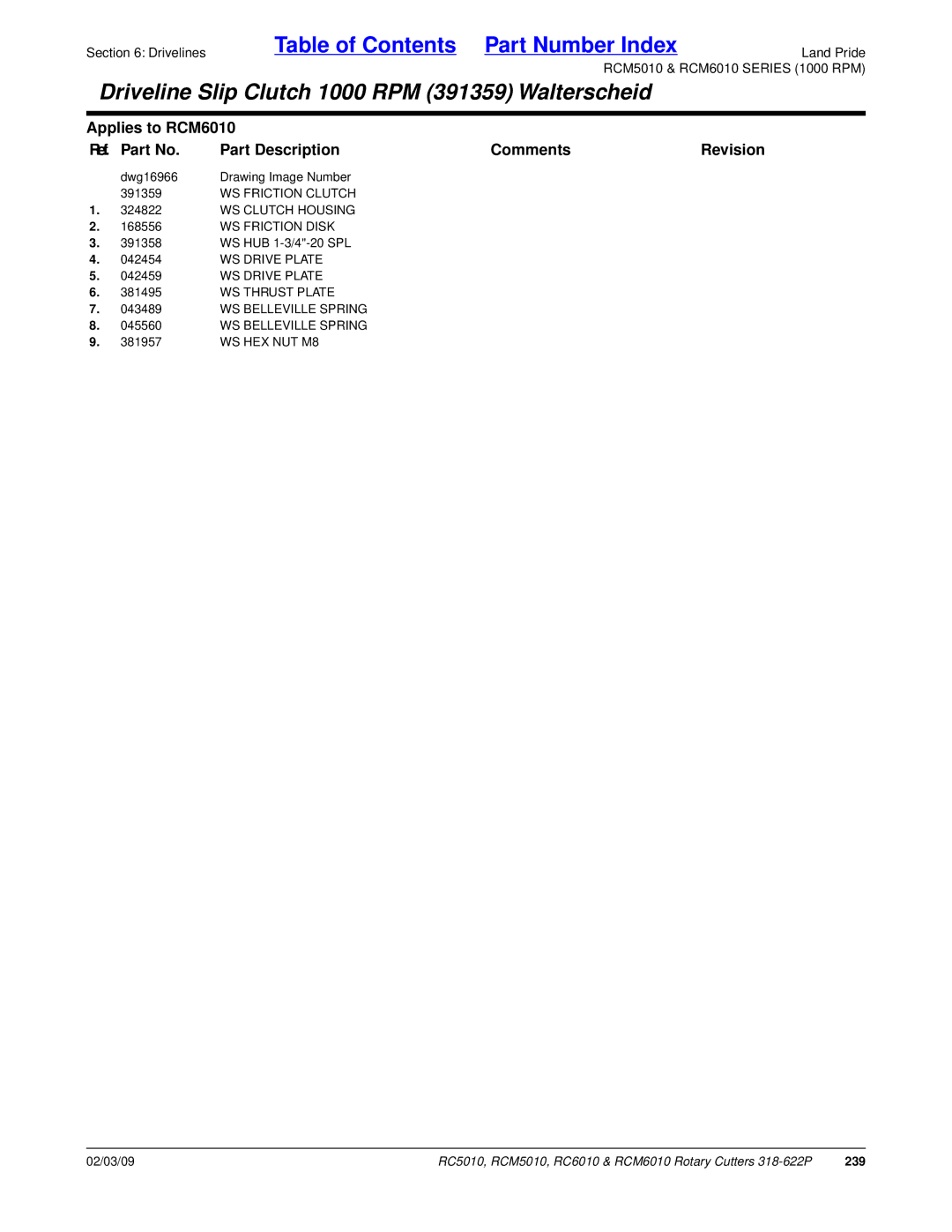 Land Pride RC6010, RCM6010, RC5010, RCM5010 manual 239 