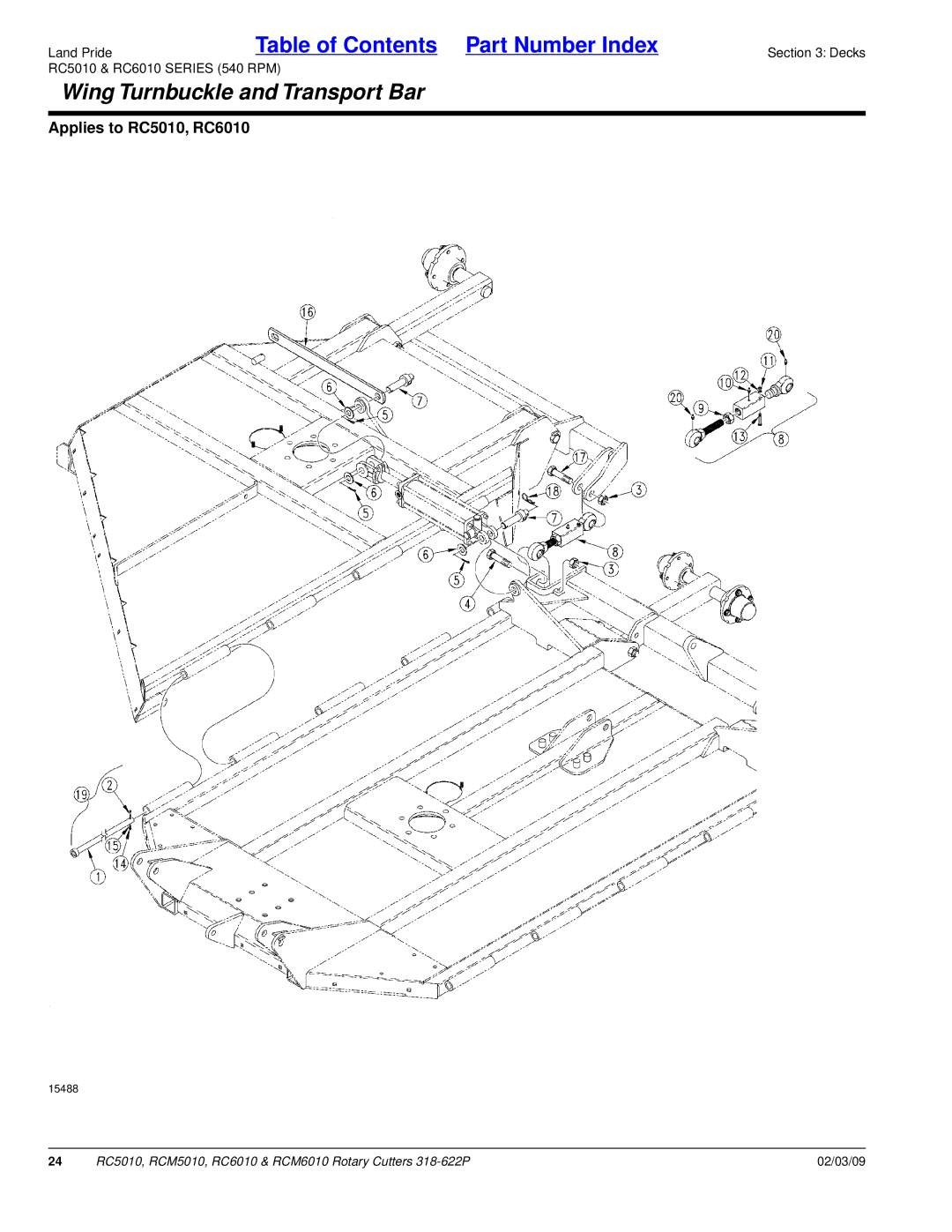 Land Pride RCM6010, RC5010, RCM5010, RC6010 manual Wing Turnbuckle and Transport Bar 