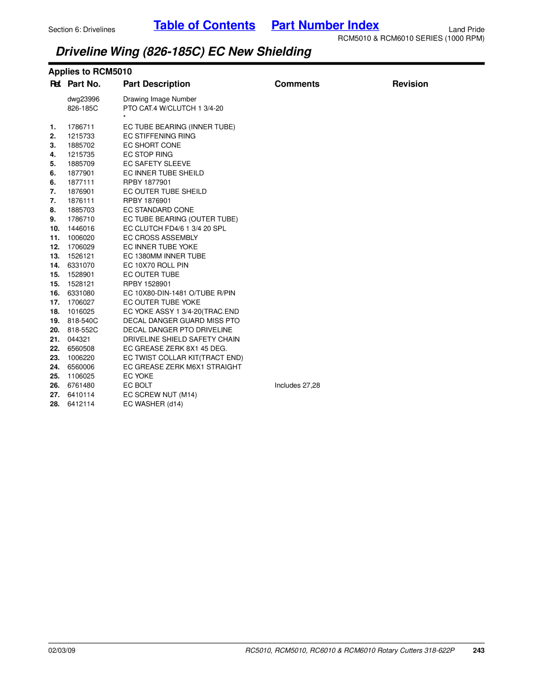 Land Pride RC6010, RCM6010, RC5010, RCM5010 manual 243 