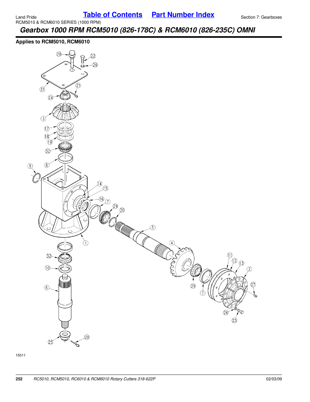 Land Pride RC5010, RC6010 manual Gearbox 1000 RPM RCM5010 826-178C & RCM6010 826-235C Omni 