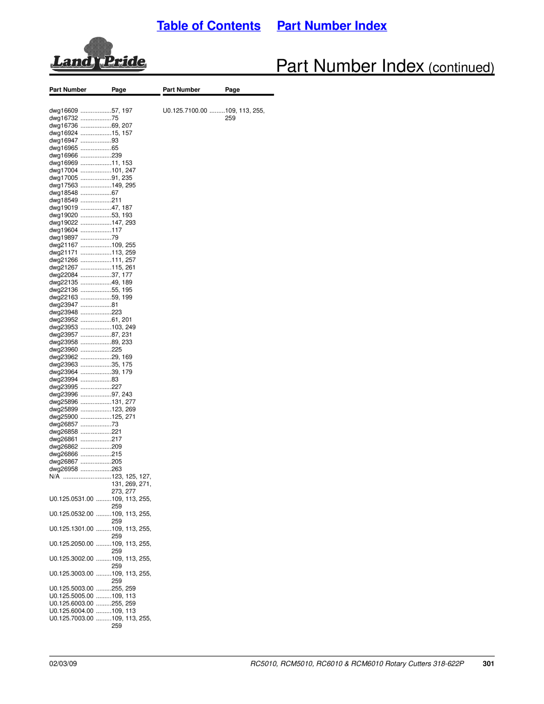 Land Pride RC5010, RCM6010, RCM5010, RC6010 manual 301 