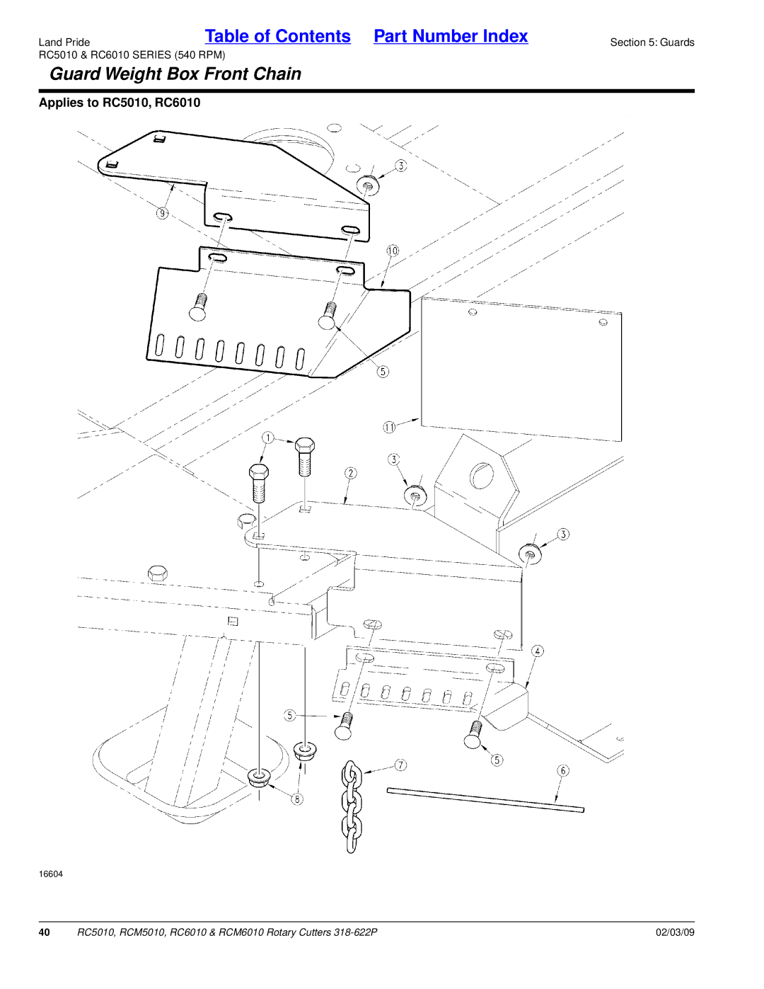 Land Pride RCM6010, RC5010, RCM5010, RC6010 manual Guard Weight Box Front Chain 