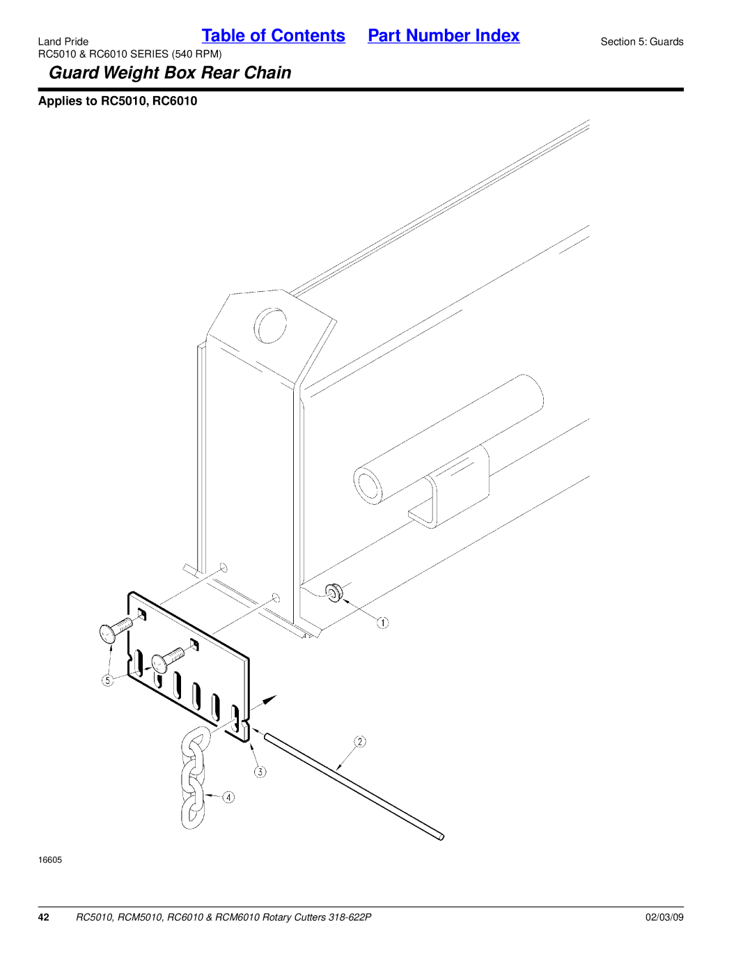 Land Pride RCM5010, RCM6010, RC5010, RC6010 manual Guard Weight Box Rear Chain 