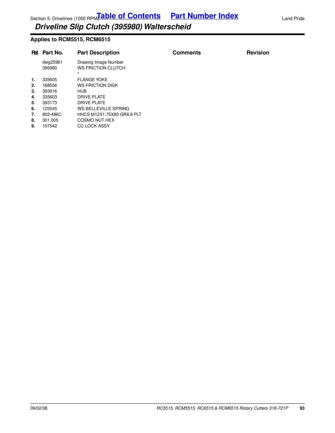 Land Pride RCM5515, RCM6515, RC6515, RC5515 manual Flange Yoke, Hub, Drive Plate, CC Lock Assy 