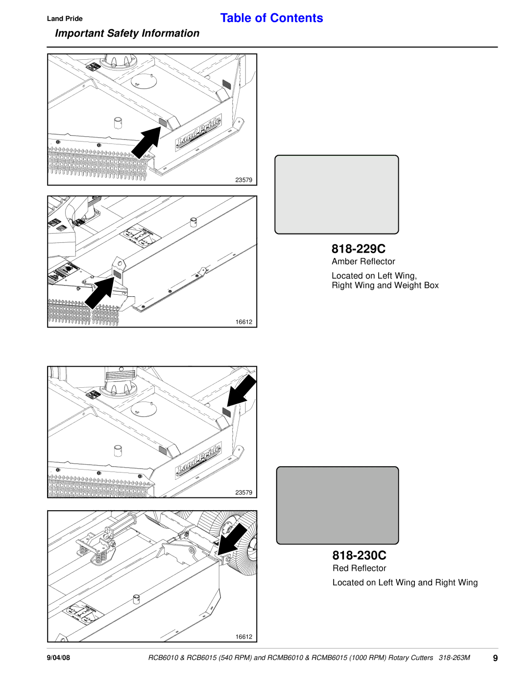 Land Pride RCMB6010, RCMB6015 manual 818-229C, 818-230C 