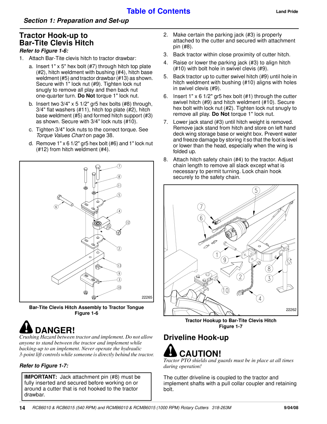 Land Pride RCMB6015 Tractor Hook-up to Bar-Tite Clevis Hitch, Driveline Hook-up, Tractor Hookup to Bar-Tite Clevis Hitch 