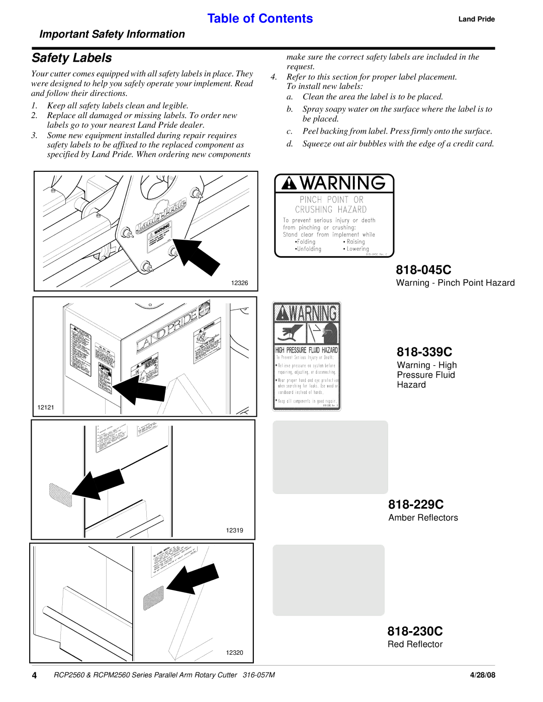 Land Pride RCP2560, RCPM2560, Parallel Arm Rotary Cutter manual 818-045C 818-339C, 818-229C, 818-230C 