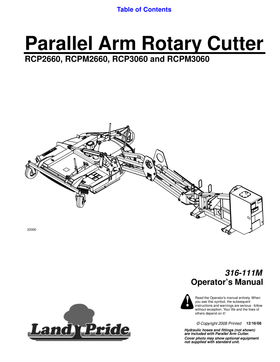 Land Pride RCPM3060, RCP3060, RCPM2660, RCP2660 manual Parallel Arm Rotary Cutter 