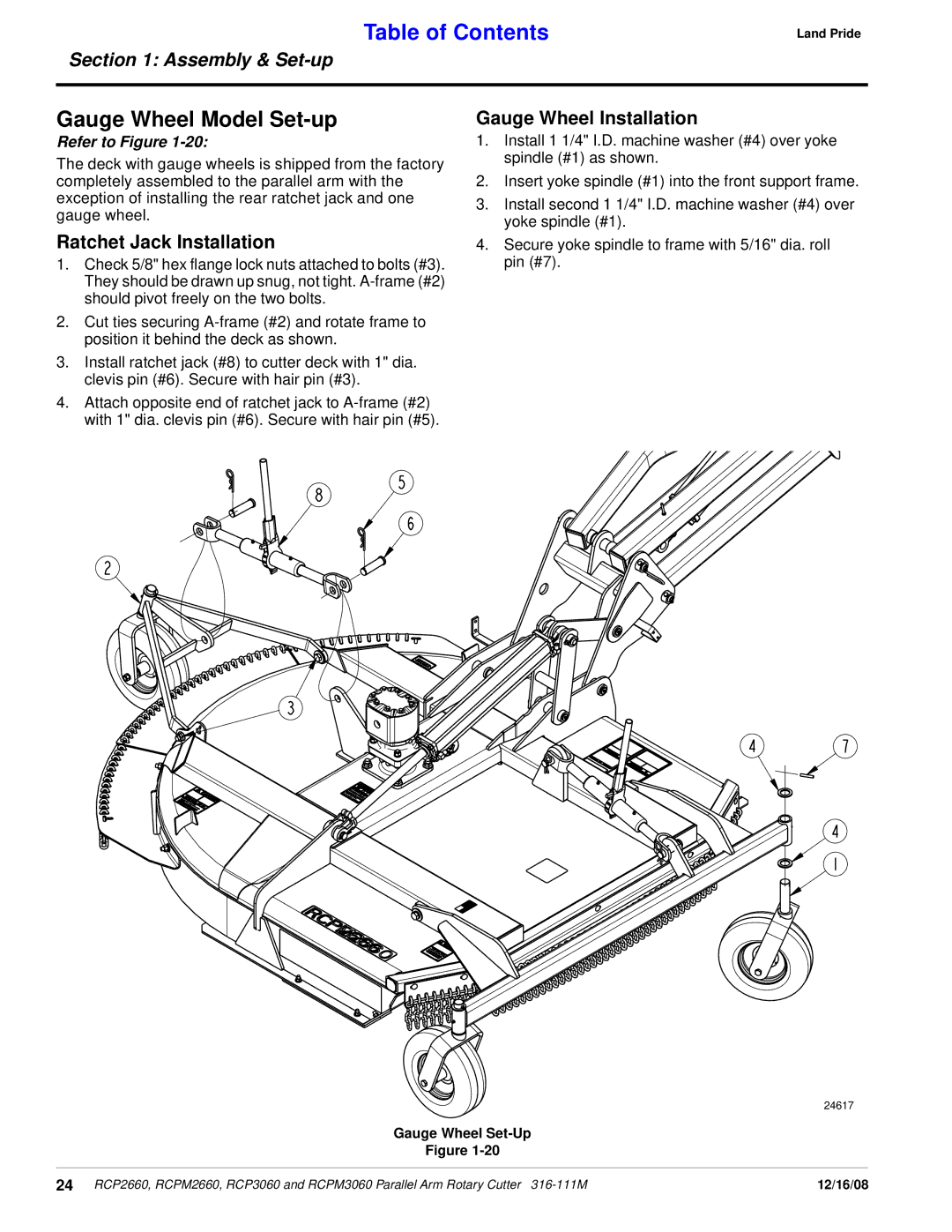 Land Pride RCPM2660 Gauge Wheel Model Set-up, Ratchet Jack Installation, Gauge Wheel Installation, Gauge Wheel Set-Up 