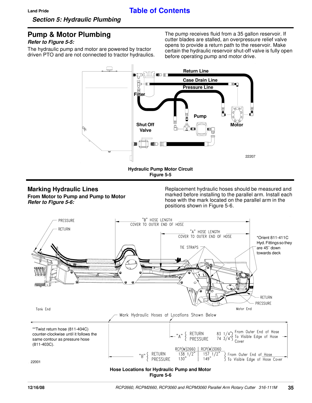 Land Pride RCPM3060 Pump & Motor Plumbing, Marking Hydraulic Lines, From Motor to Pump and Pump to Motor Refer to Figure 