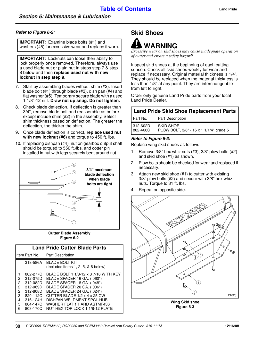 Land Pride RCP3060, RCPM3060, RCPM2660 Skid Shoes, Land Pride Skid Shoe Replacement Parts, Land Pride Cutter Blade Parts 