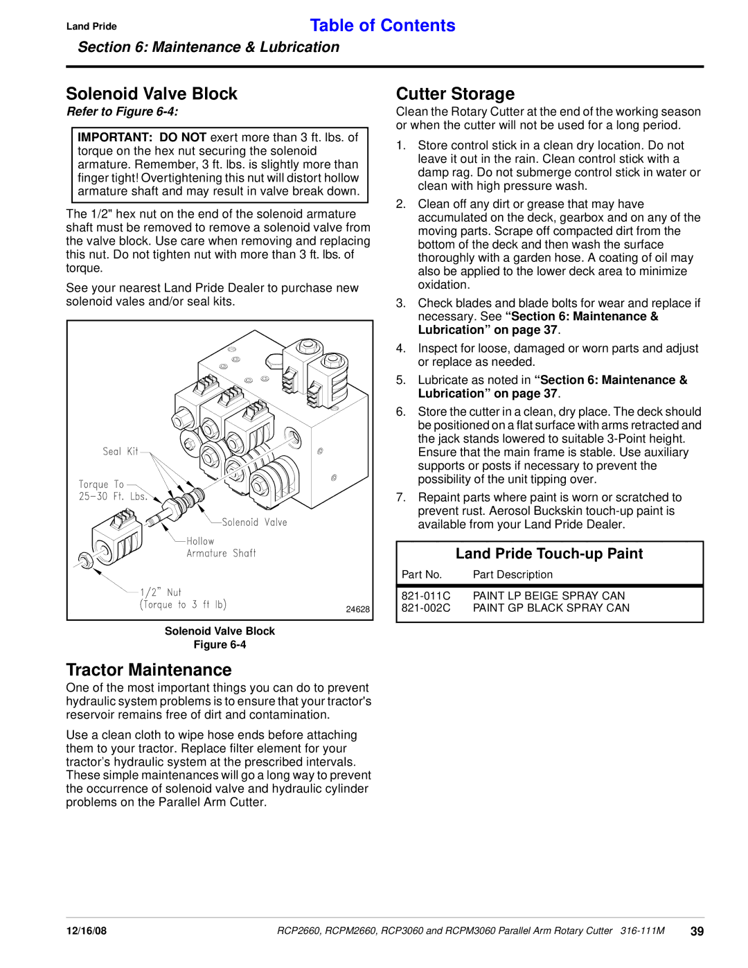 Land Pride RCPM3060, RCP3060, RCPM2660 Solenoid Valve Block, Cutter Storage, Tractor Maintenance, Land Pride Touch-up Paint 