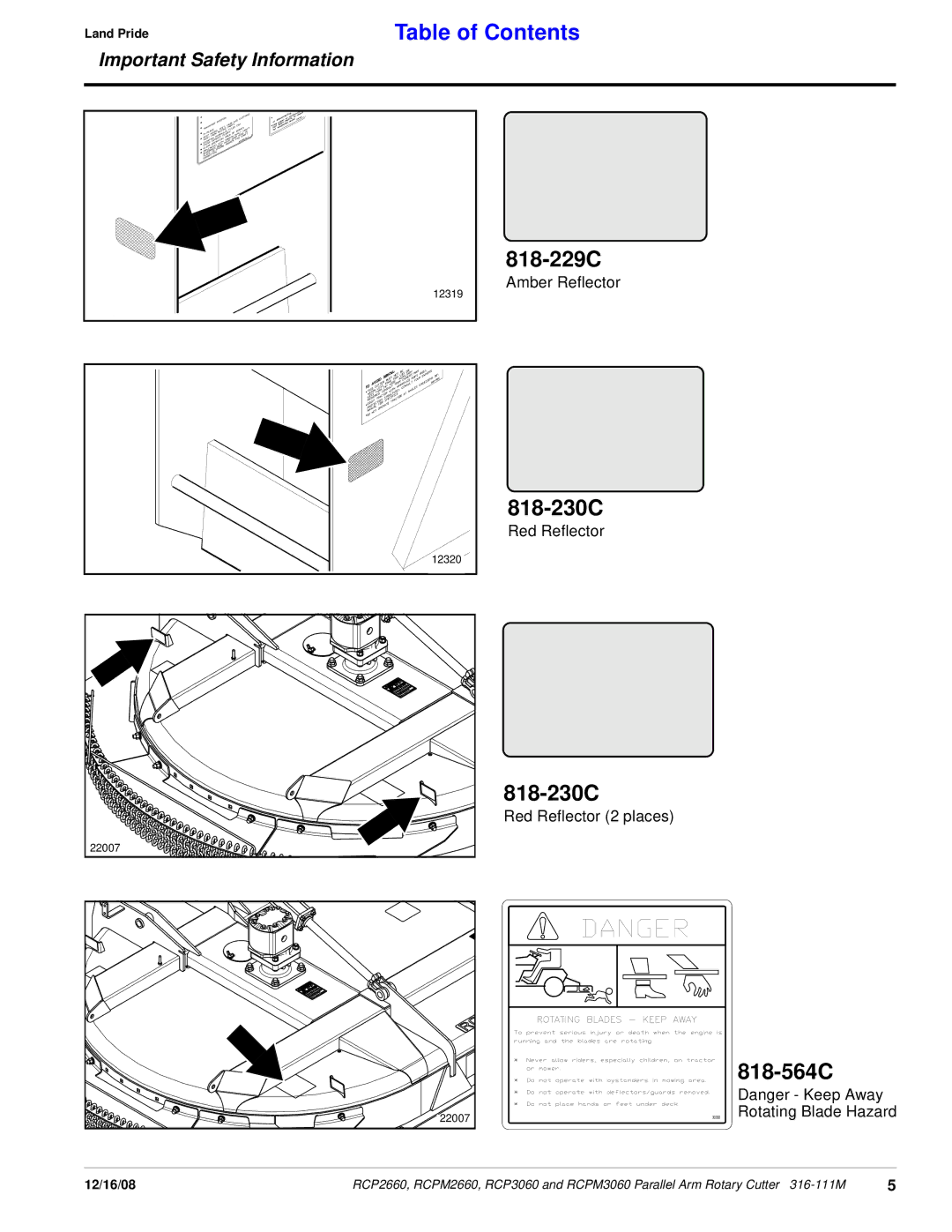 Land Pride RCP2660, RCP3060, RCPM3060, RCPM2660 manual 818-229C, 818-230C, 818-564C 