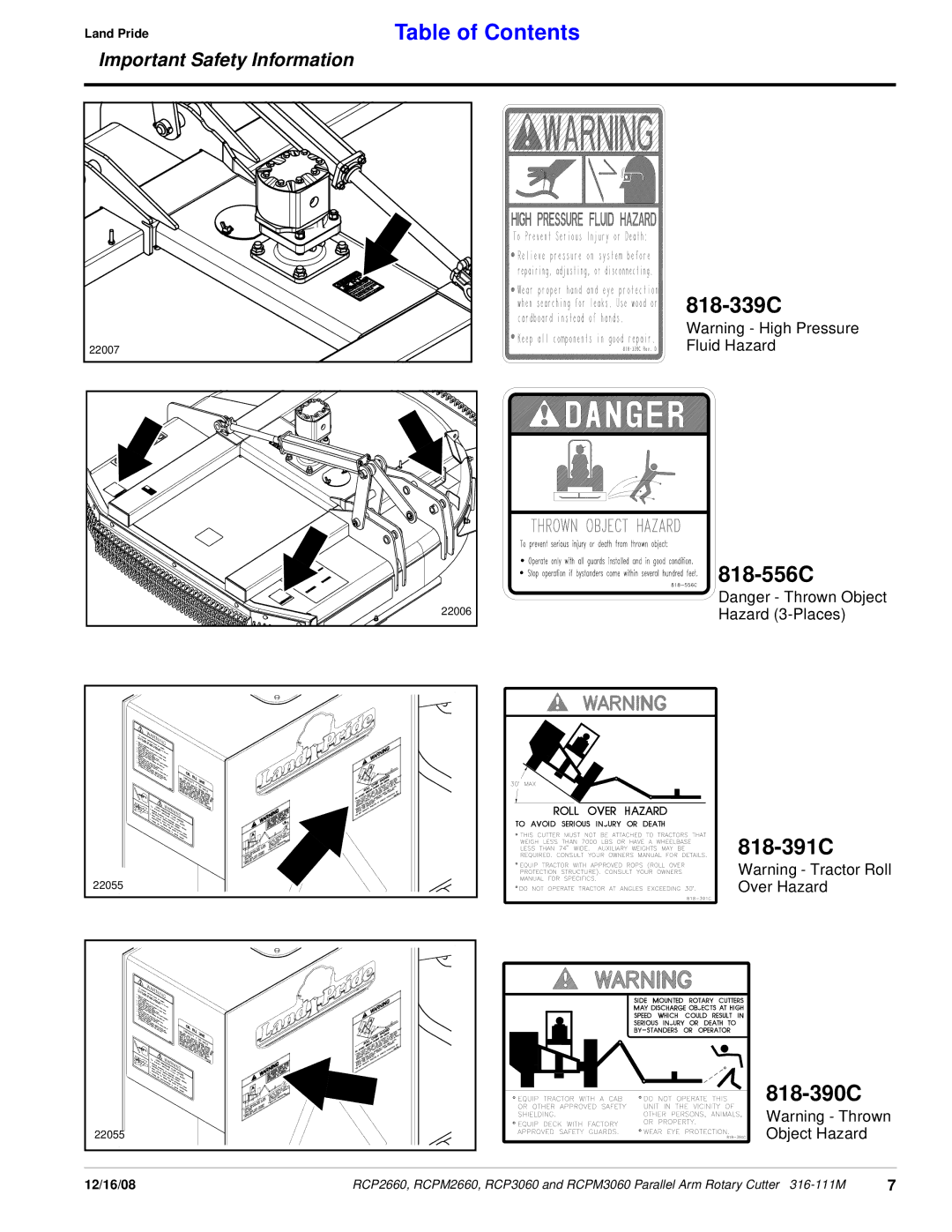 Land Pride RCPM3060, RCP3060, RCPM2660, RCP2660 manual 818-339C, 818-556C, 818-391C 