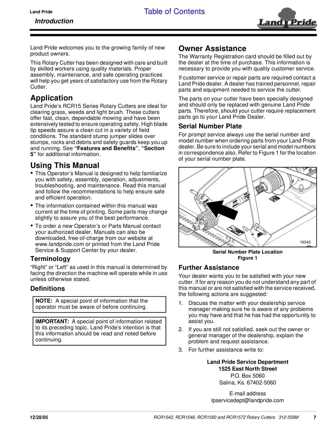 Land Pride RCR1572, RCR1560, RCR1542, RCR1548 manual Application, Using This Manual, Owner Assistance 