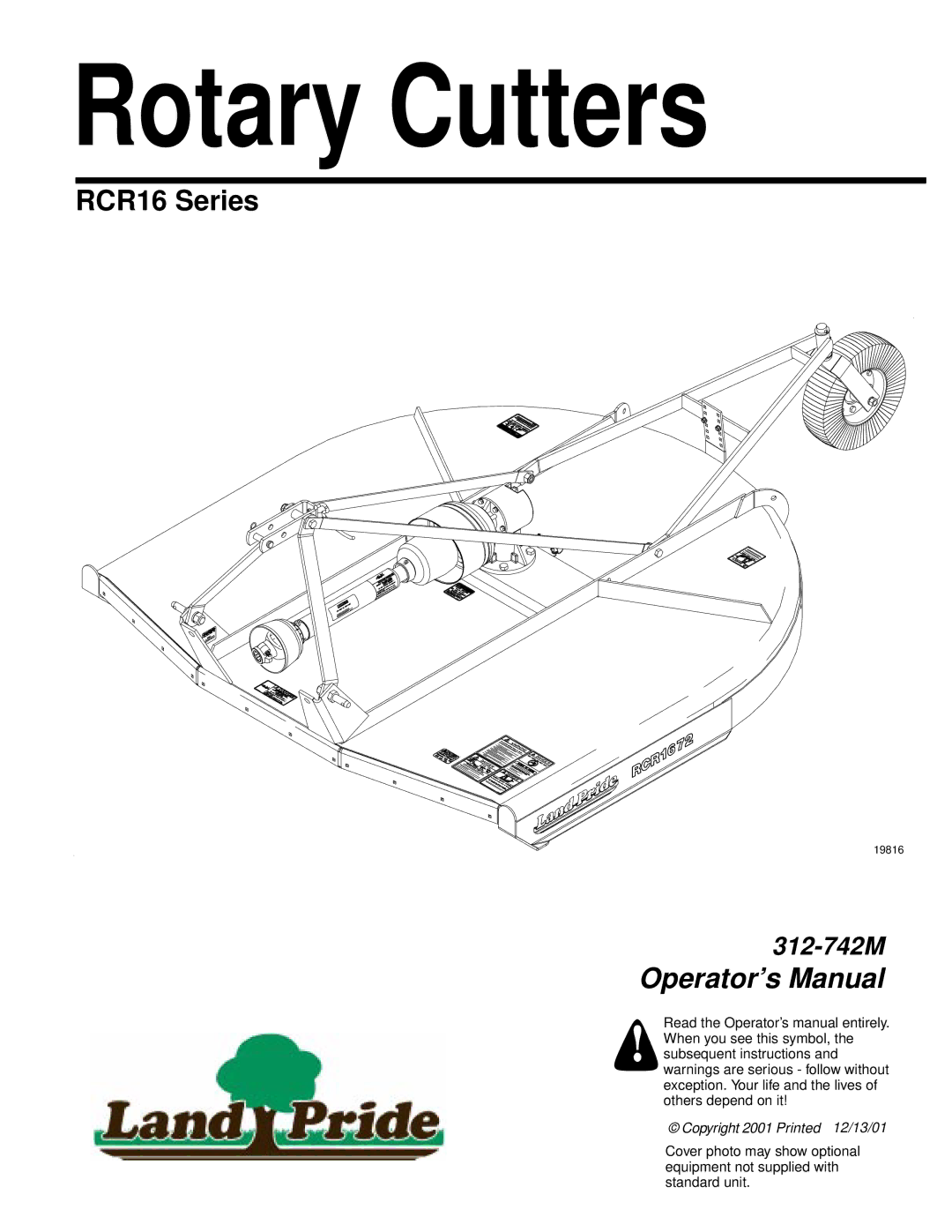 Land Pride RCR16 Series manual Rotary Cutters 