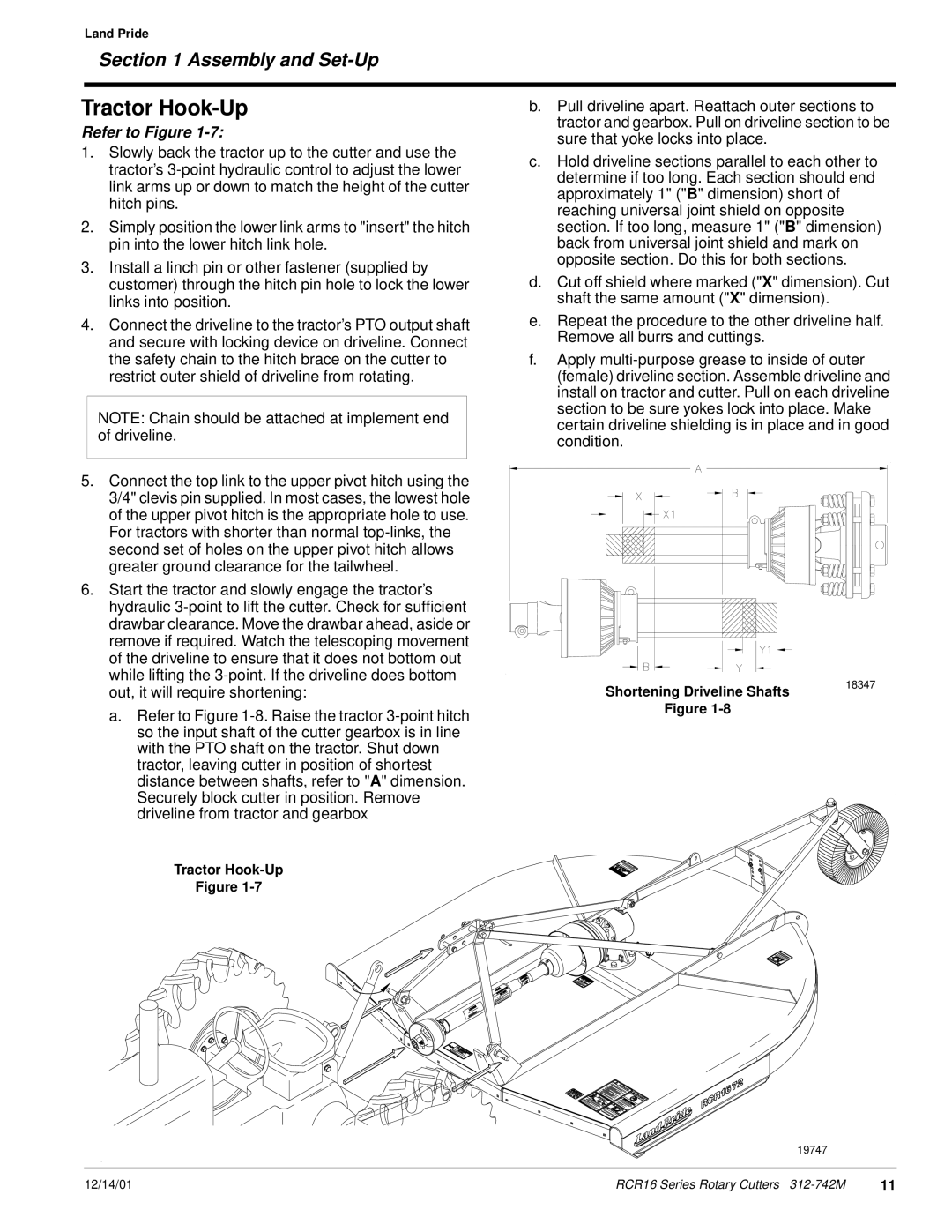 Land Pride RCR16 Series manual Tractor Hook-Up 