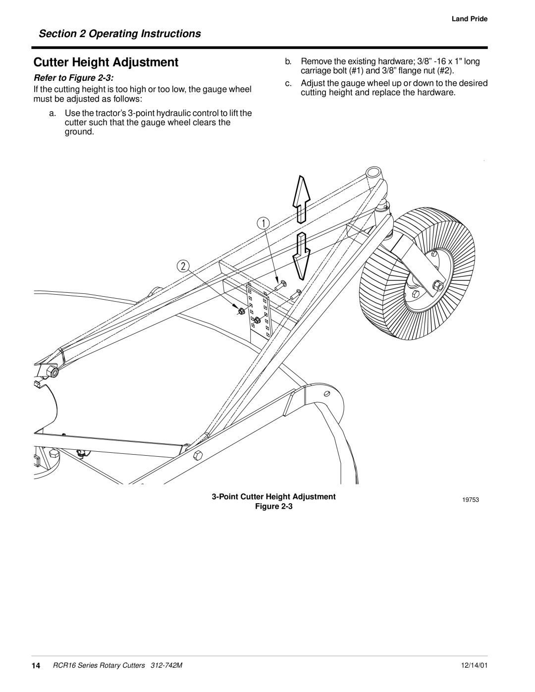 Land Pride RCR16 Series manual Cutter Height Adjustment 