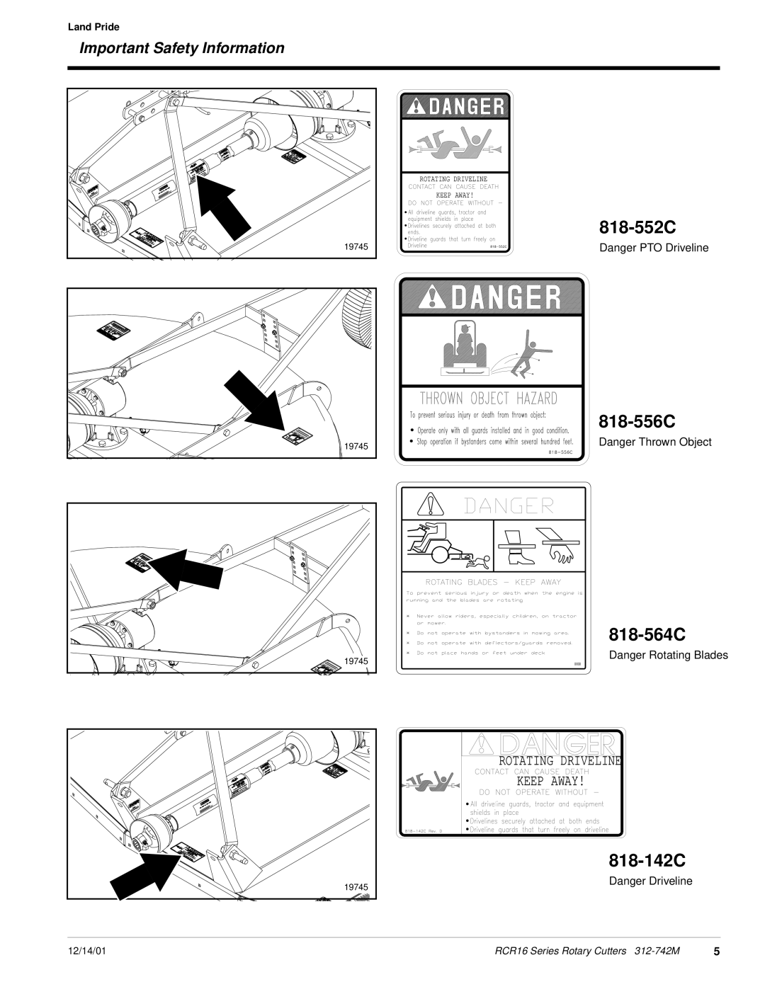 Land Pride RCR16 Series manual 818-552C, 818-556C, 818-564C, 818-142C 