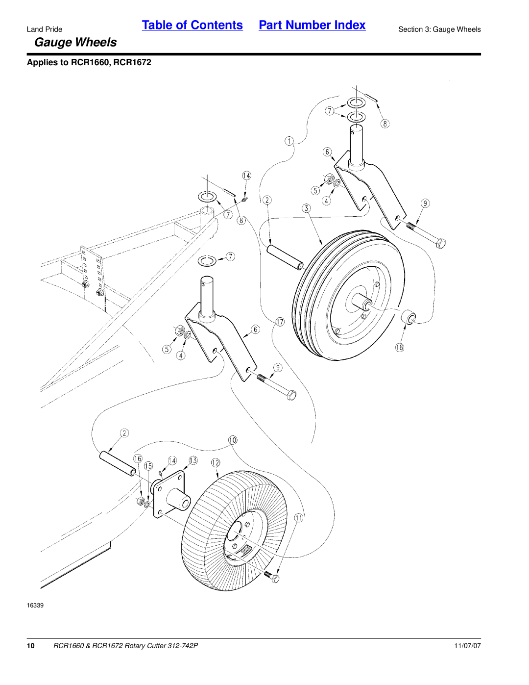 Land Pride RCR1660 manual Gauge Wheels 