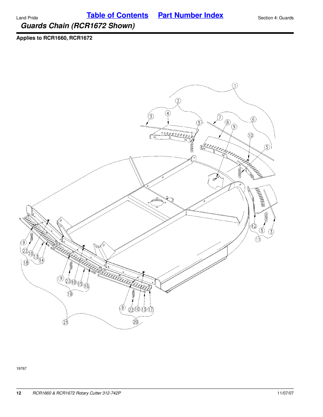 Land Pride RCR1660 manual Guards Chain RCR1672 Shown 