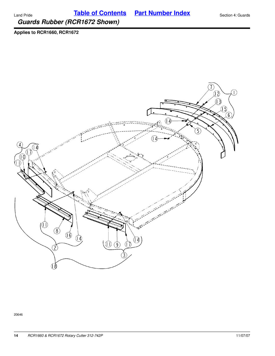 Land Pride RCR1660 manual Guards Rubber RCR1672 Shown 