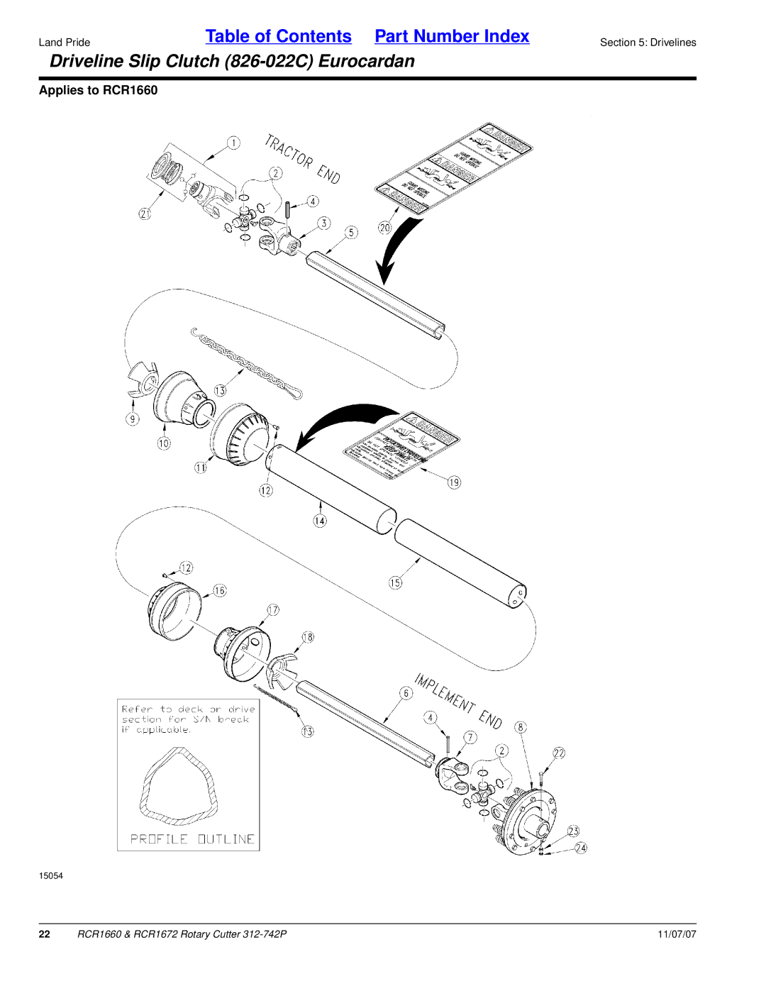 Land Pride RCR1660 manual Driveline Slip Clutch 826-022C Eurocardan 