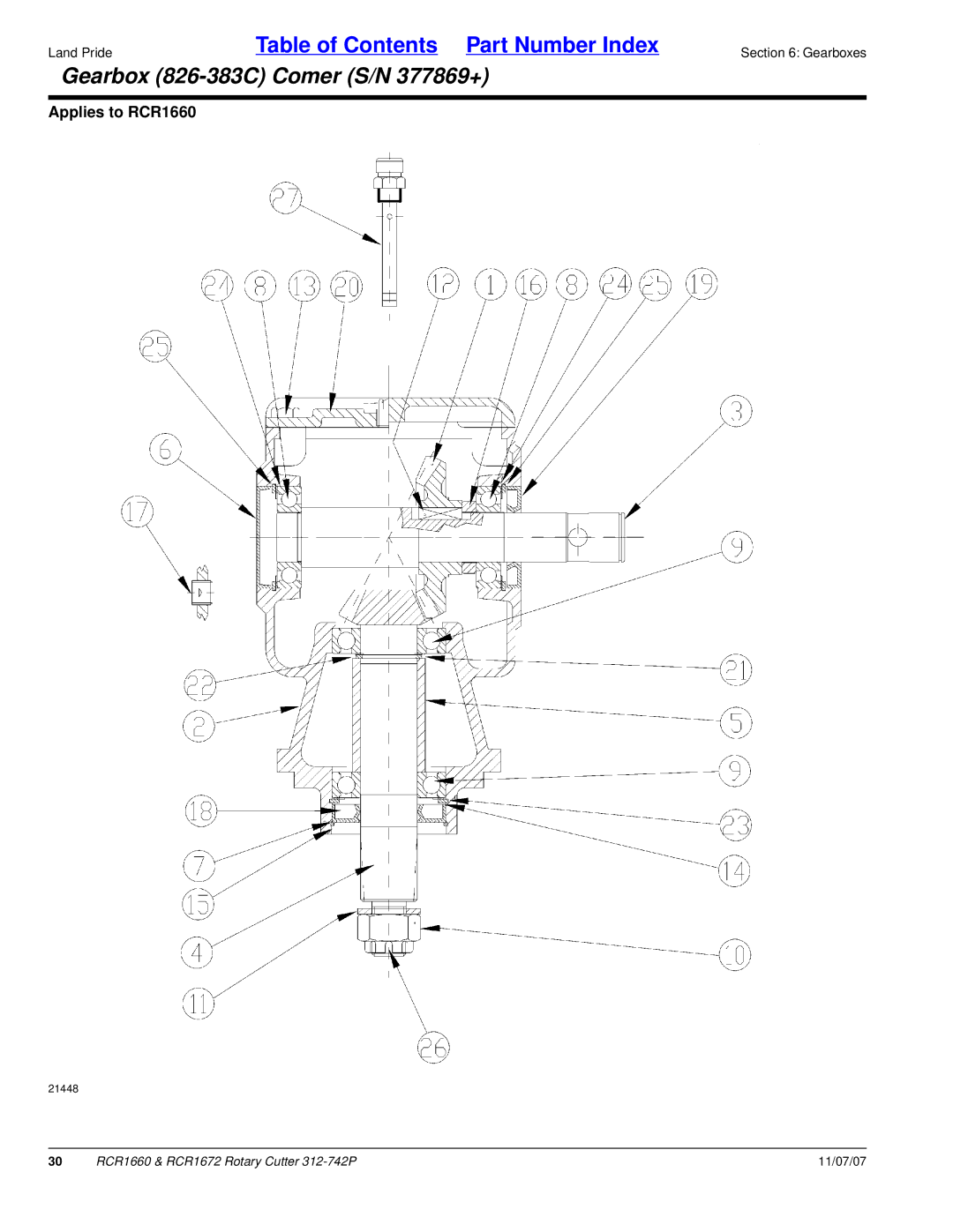Land Pride RCR1660 manual Gearbox 826-383C Comer S/N 377869+ 