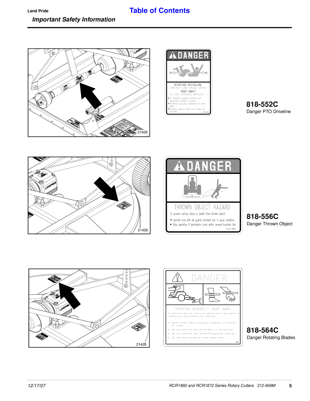 Land Pride RCR1872, RCR1860 manual 818-552C 818-556C 818-564C 